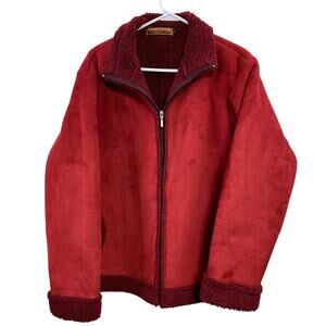 Vintage Y2K Red Faux Suede Sherpa Fleece Jacket Size L Cowgirl Western Outerwear